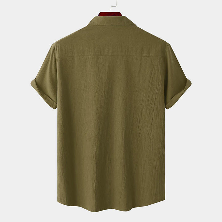 Buddha Stones Camicia da uomo estiva casual a maniche corte con bottoni e tasche decorative - image 59