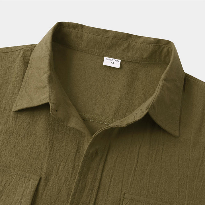 Buddha Stones Camicia da uomo estiva casual a maniche corte con bottoni e tasche decorative - image 60