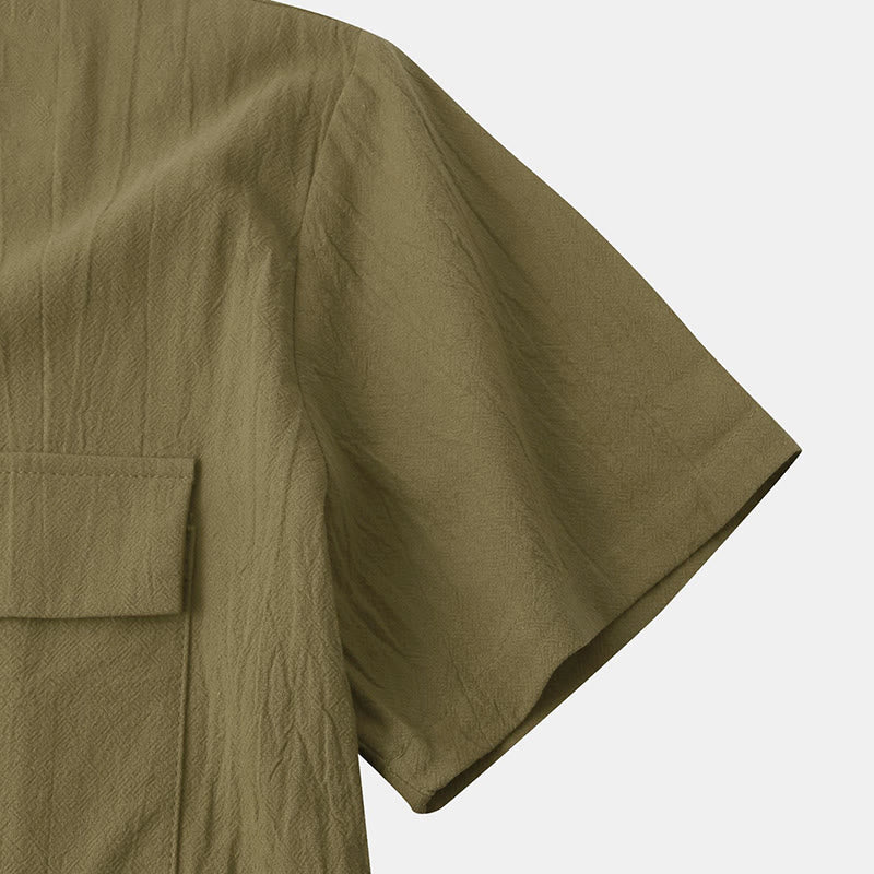 Buddha Stones Camicia da uomo estiva casual a maniche corte con bottoni e tasche decorative - image 61