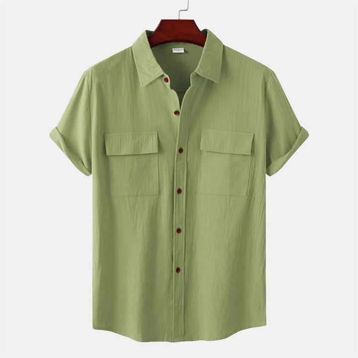 Buddha Stones Camicia da uomo estiva casual a maniche corte con bottoni e tasche decorative - Verde oliva - US/UK/AU46, EU56 (3XL) - image 64