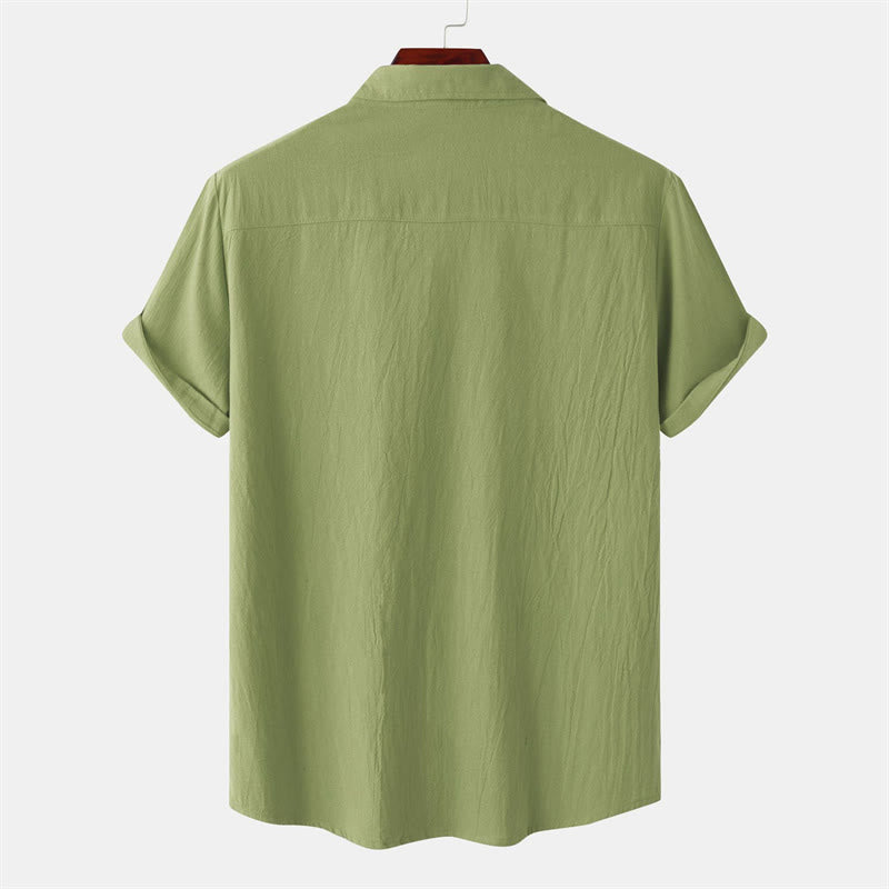 Buddha Stones Camicia da uomo estiva casual a maniche corte con bottoni e tasche decorative - image 65