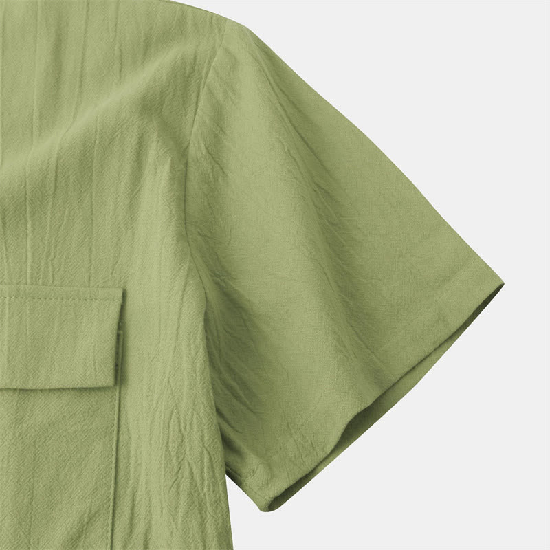 Buddha Stones Camicia da uomo estiva casual a maniche corte con bottoni e tasche decorative - image 67