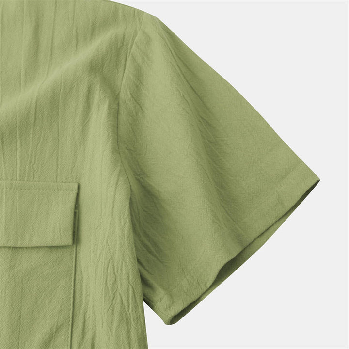 Buddha Stones Camicia da uomo estiva casual a maniche corte con bottoni e tasche decorative - image 67