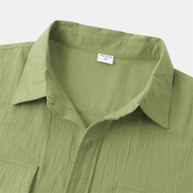 Buddha Stones Camicia da uomo estiva casual a maniche corte con bottoni e tasche decorative - image 66