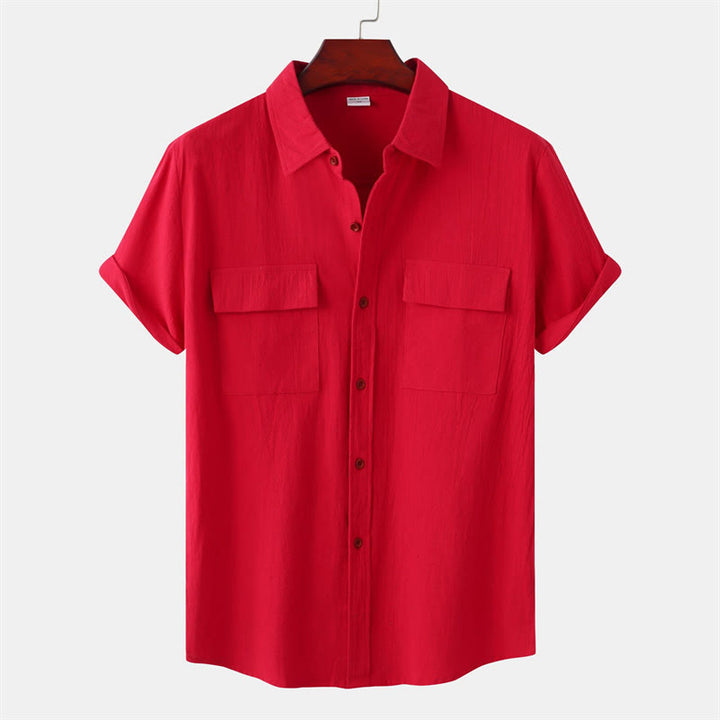 Buddha Stones Camicia da uomo estiva casual a maniche corte con bottoni e tasche decorative - Cremisi - US/UK/AU46, EU56 (3XL) - image 71