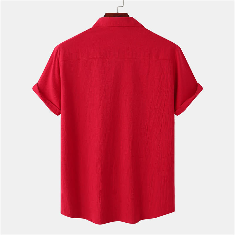 Buddha Stones Camicia da uomo estiva casual a maniche corte con bottoni e tasche decorative - image 72