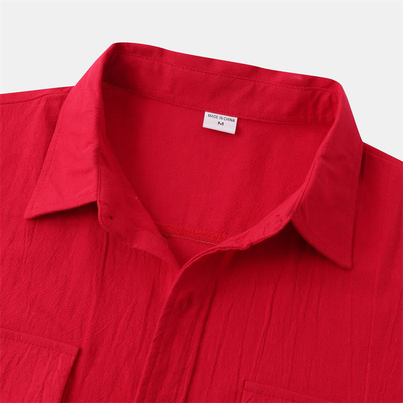 Buddha Stones Camicia da uomo estiva casual a maniche corte con bottoni e tasche decorative - image 73