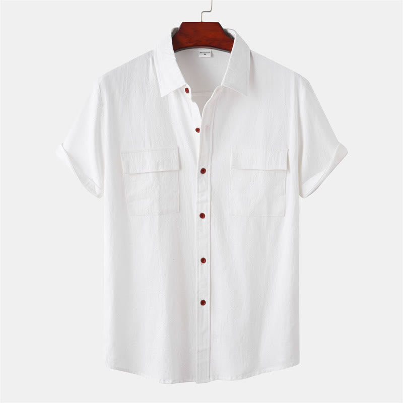 Buddha Stones Camicia da uomo estiva casual a maniche corte con bottoni e tasche decorative - Bianco - US/UK/AU46, EU56 (3XL) - image 78