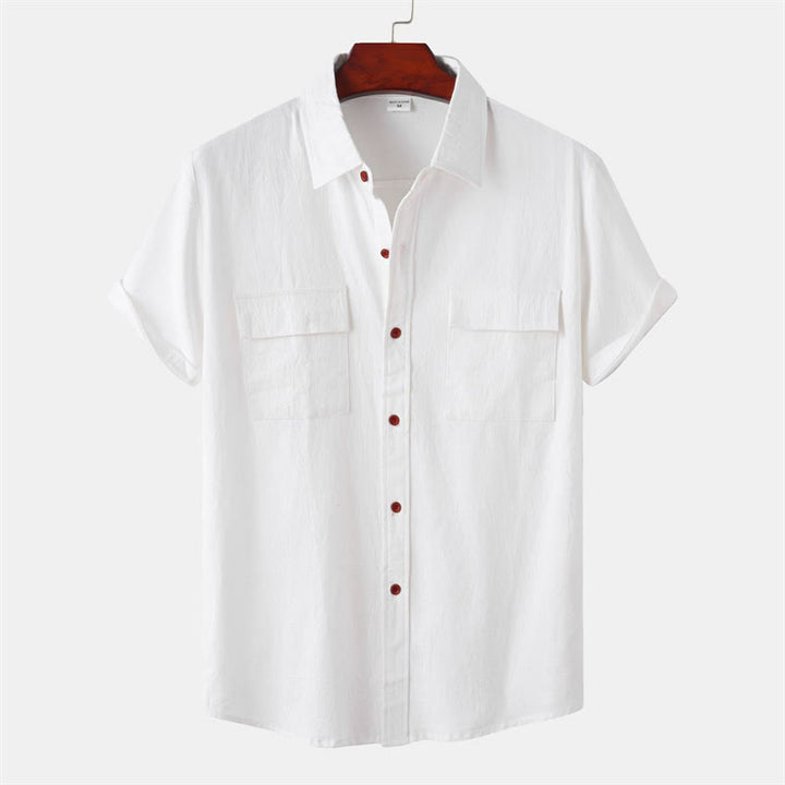 Buddha Stones Camicia da uomo estiva casual a maniche corte con bottoni e tasche decorative - Bianco - US/UK/AU46, EU56 (3XL) - image 78