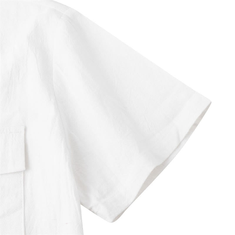 Buddha Stones Camicia da uomo estiva casual a maniche corte con bottoni e tasche decorative - image 81