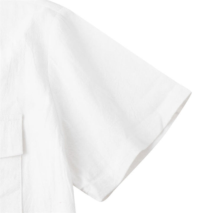 Buddha Stones Camicia da uomo estiva casual a maniche corte con bottoni e tasche decorative - image 81