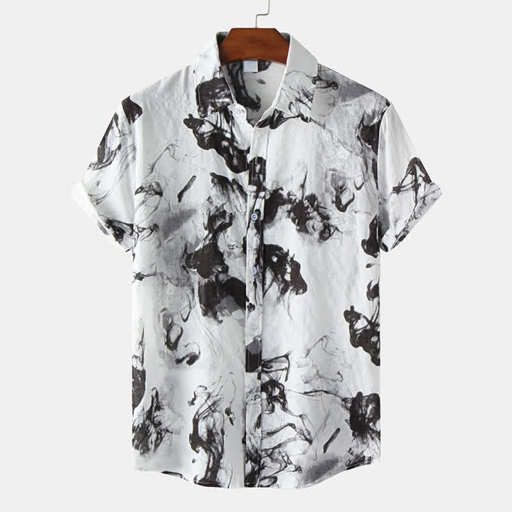 Buddha Stones Camicia da uomo a maniche corte, estiva, casual, con bottoni e stampa a inchiostro. - Nero - US/UK/AU46, EU56 (3XL) - image 0