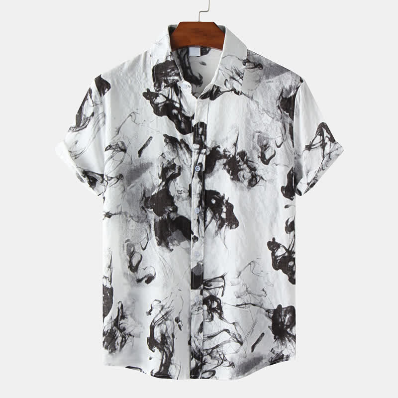 Buddha Stones Camicia da uomo a maniche corte, estiva, casual, con bottoni e stampa a inchiostro. - Nero - US/UK/AU46, EU56 (3XL) - image 0
