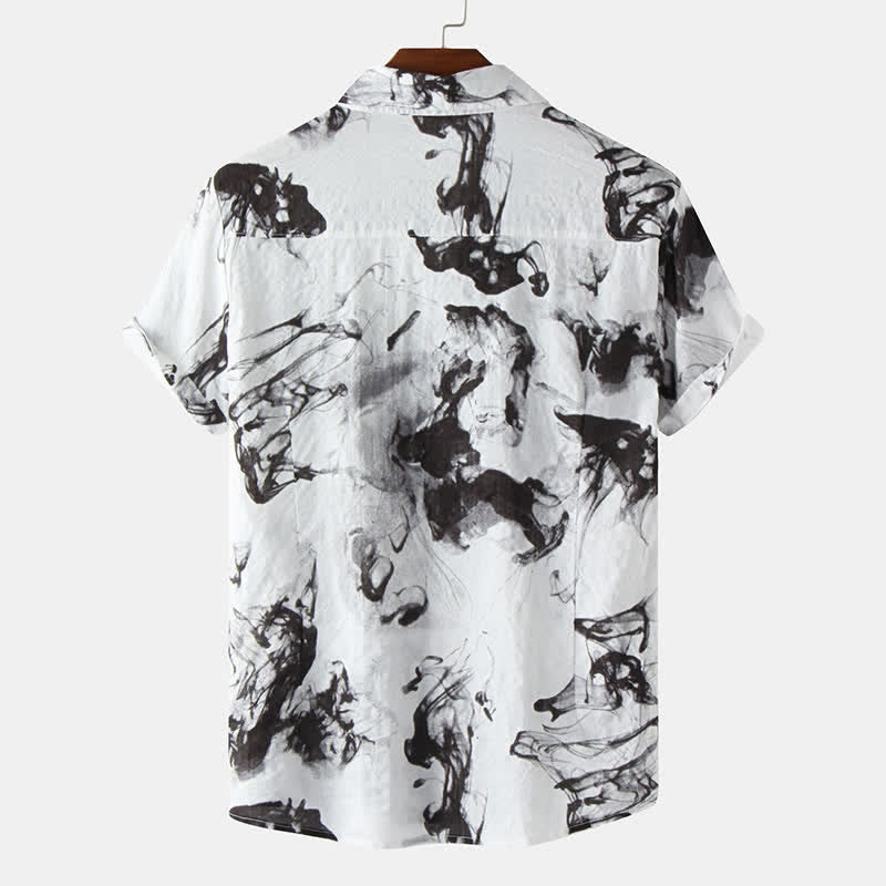 Buddha Stones Camicia da uomo a maniche corte, estiva, casual, con bottoni e stampa a inchiostro. - image 1
