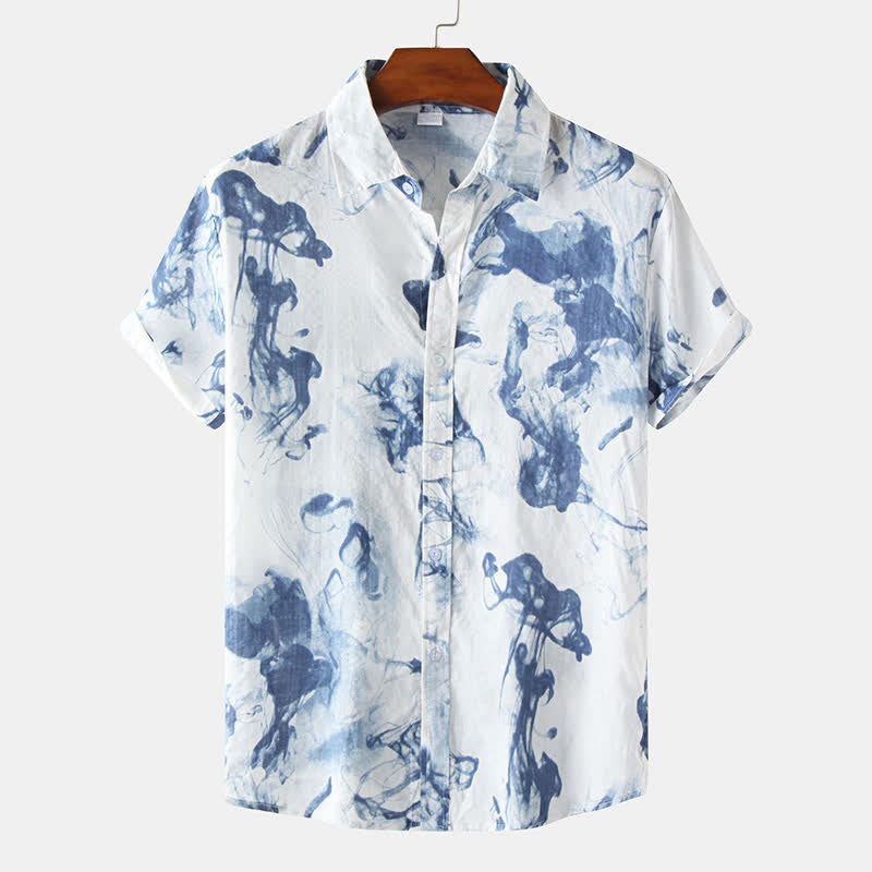 Buddha Stones Camicia da uomo a maniche corte, estiva, casual, con bottoni e stampa a inchiostro. - SteelBlue - US/UK/AU46, EU56 (3XL) - image 8