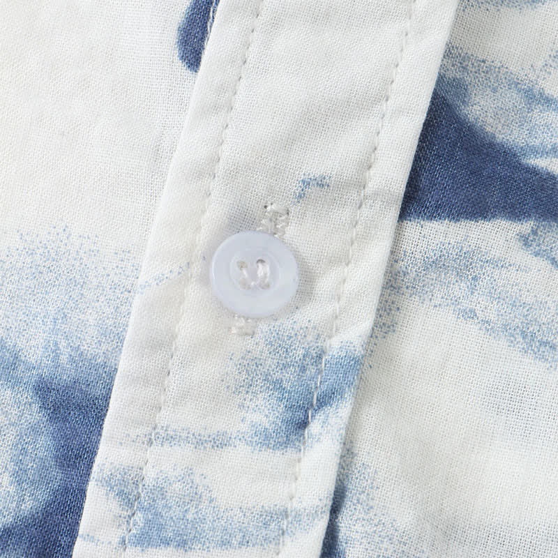 Buddha Stones Camicia da uomo a maniche corte, estiva, casual, con bottoni e stampa a inchiostro. - image 13