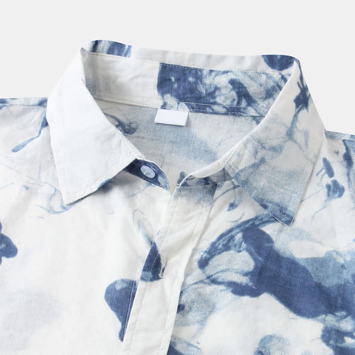 Buddha Stones Camicia da uomo a maniche corte, estiva, casual, con bottoni e stampa a inchiostro. - image 12