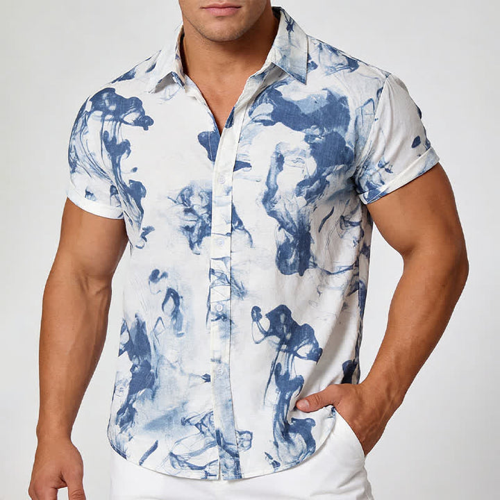 Buddha Stones Camicia da uomo a maniche corte, estiva, casual, con bottoni e stampa a inchiostro. - image 10