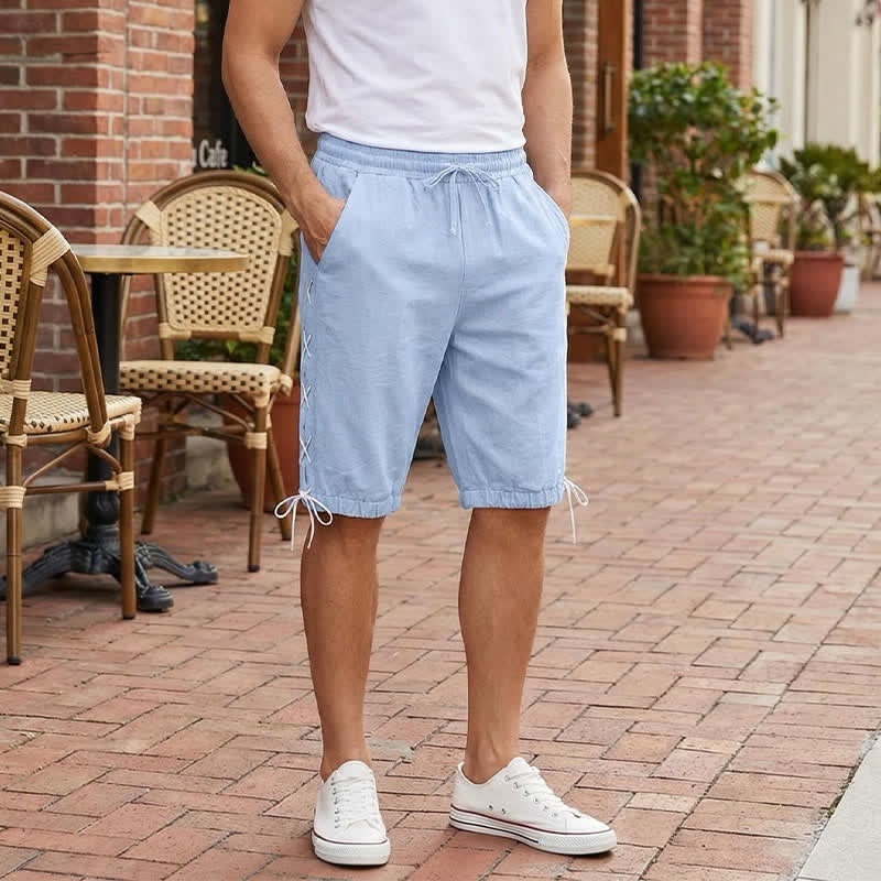 Pantaloncini Bermuda da uomo a gamba dritta con coulisse e spacchi laterali, modello Buddha Stones Summer Casual, con tasche. - image 19
