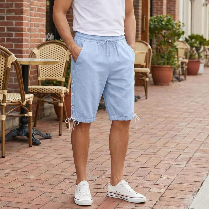 Pantaloncini Bermuda da uomo a gamba dritta con coulisse e spacchi laterali, modello Buddha Stones Summer Casual, con tasche. - image 19