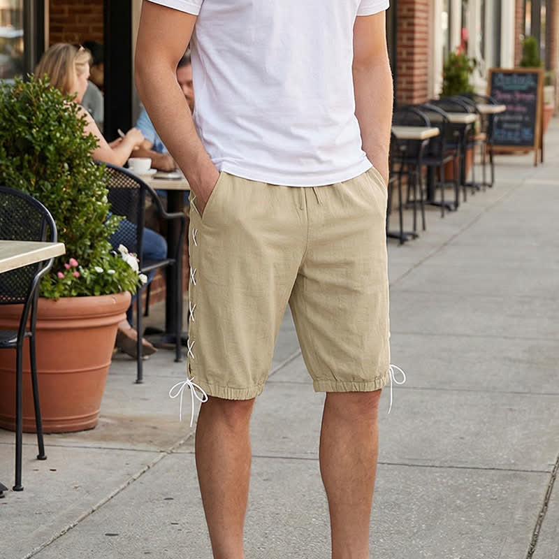 Pantaloncini Bermuda da uomo a gamba dritta con coulisse e spacchi laterali, modello Buddha Stones Summer Casual, con tasche. - image 3