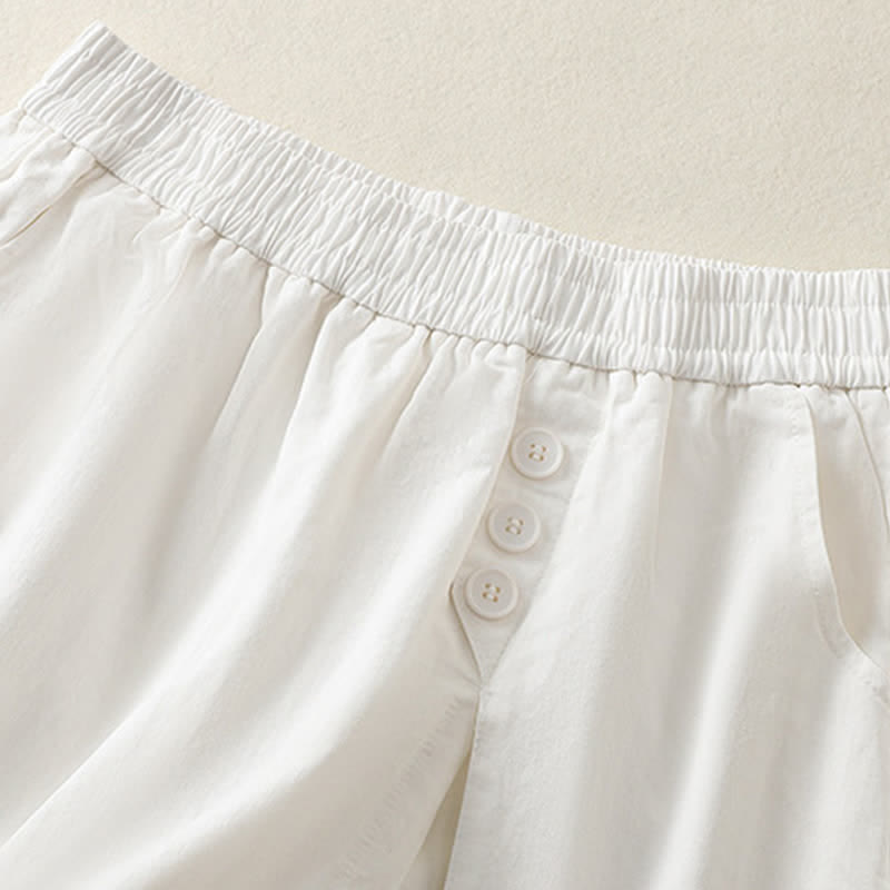 Buddha Stones Pantaloncini da donna estivi casual con bottoni decorativi, tinta unita e tasche. - image 16