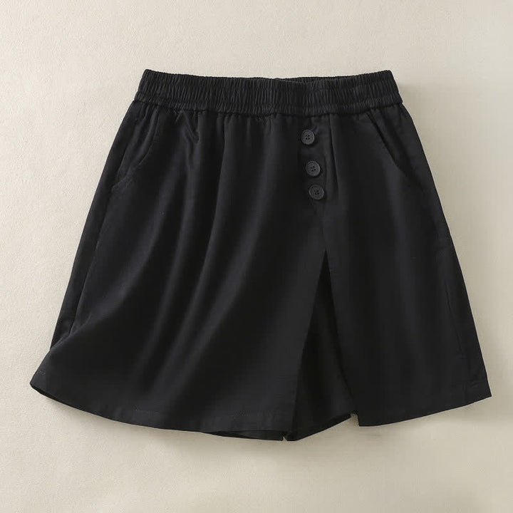 Buddha Stones Pantaloncini da donna estivi casual con bottoni decorativi, tinta unita e tasche. - image 17
