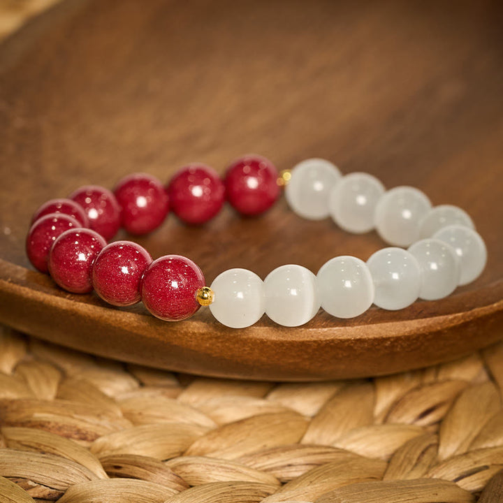 Buddha Stones Braccialetto calmante in occhio di gatto bianco e cinabro - image 3