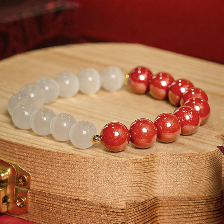 Buddha Stones Braccialetto calmante in occhio di gatto bianco e cinabro - Cinabro rosso da 10 mm (circonferenza del polso: 16-17 cm) - image 24
