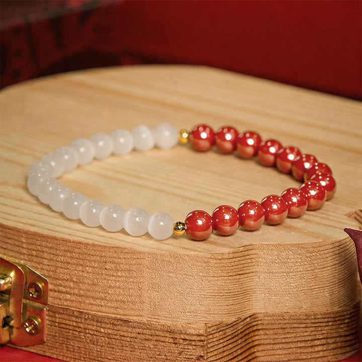 Buddha Stones Braccialetto calmante in occhio di gatto bianco e cinabro - Cinabro rosso da 6 mm (circonferenza del polso: 14-15 cm) - image 17