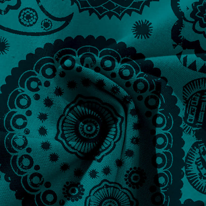 Buddha Stones Pantaloni da donna a gamba larga con elastico in vita e tasche, in cotone e lino, con fantasia paisley bohémien. - image 3