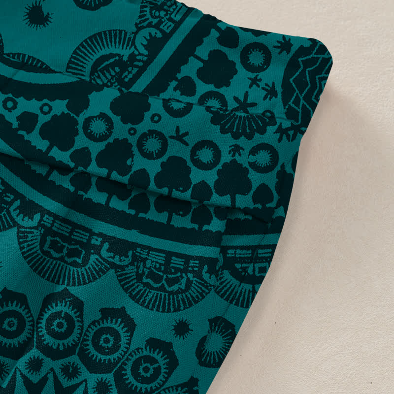 Buddha Stones Pantaloni da donna a gamba larga con elastico in vita e tasche, in cotone e lino, con fantasia paisley bohémien. - image 2