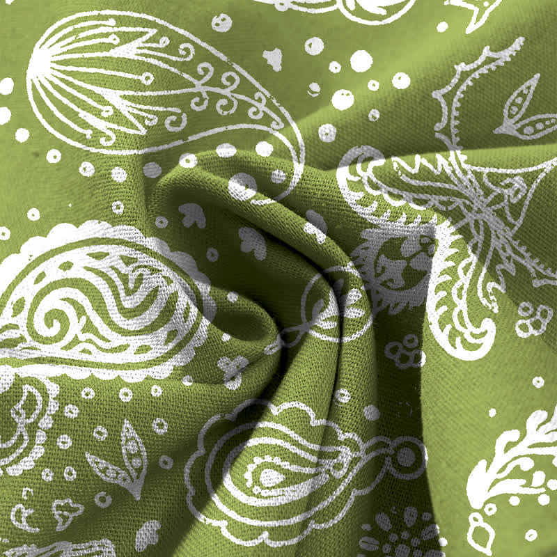 Buddha Stones Pantaloni da donna a gamba larga con elastico in vita e tasche, in cotone e lino, con fantasia paisley color oliva. - image 3