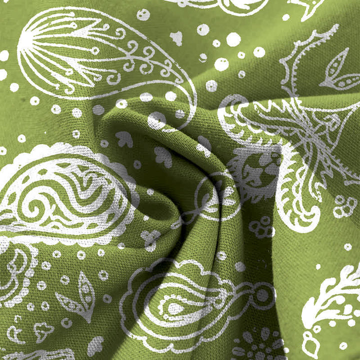 Buddha Stones Pantaloni da donna a gamba larga con elastico in vita e tasche, in cotone e lino, con fantasia paisley color oliva. - image 3