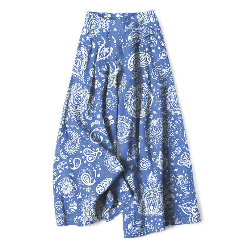 Buddha Stones Pantaloni da donna a gamba larga con elastico in vita e tasche, in cotone e lino, con fantasia paisley color oliva. - Blu fiordaliso - US16, UK/AU20, EU48 (3XL) - image 4
