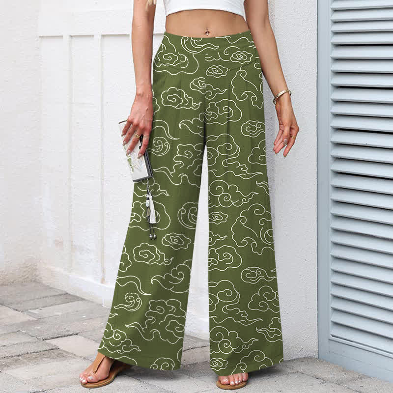 Buddha Stones Pantaloni da donna in cotone e lino con fantasia a nuvole, vita elasticizzata e gamba larga, con tasche. - image 5