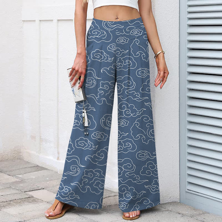 Buddha Stones Pantaloni da donna in cotone e lino con fantasia a nuvole, vita elasticizzata e gamba larga, con tasche. - image 7