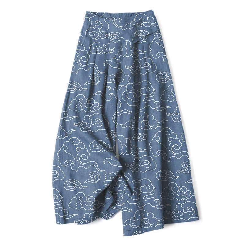 Buddha Stones Pantaloni da donna in cotone e lino con fantasia a nuvole, vita elasticizzata e gamba larga, con tasche. - SteelBlue - US16, UK/AU20, EU48 (3XL) - image 6