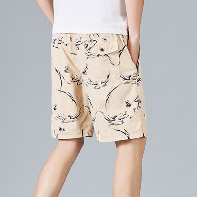 Buddha Stones Pantaloncini da uomo estivi in ​​cotone con coulisse e stampa astratta, con tasche. - image 2