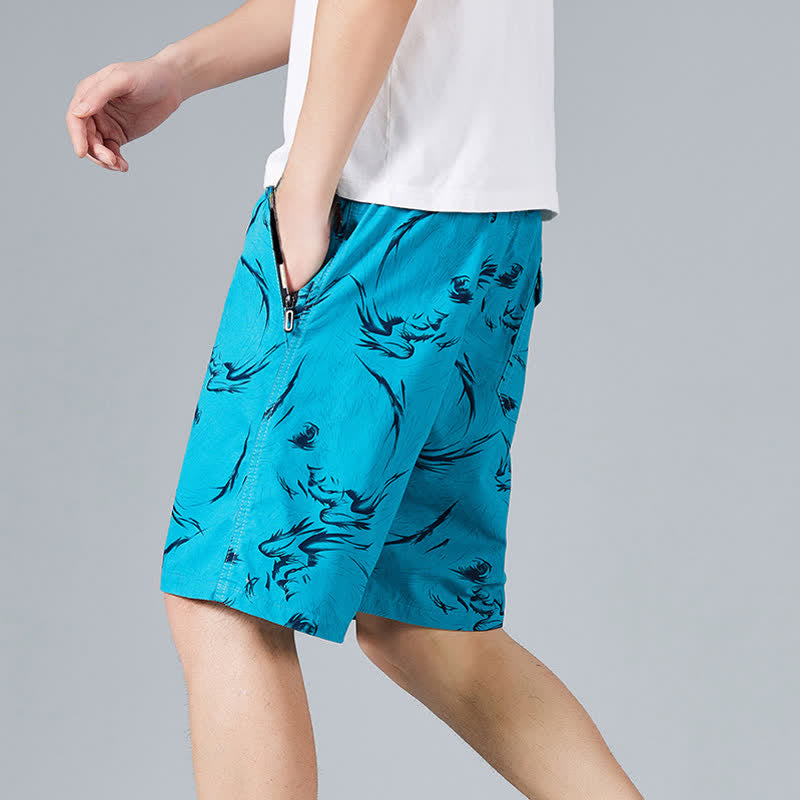 Buddha Stones Pantaloncini da uomo estivi in ​​cotone con coulisse e stampa astratta, con tasche. - image 19