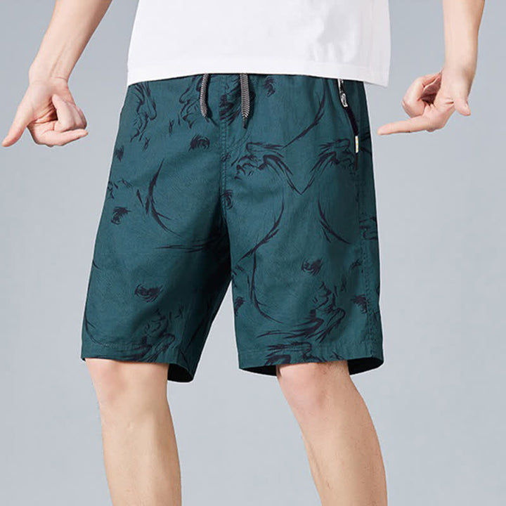 Buddha Stones Pantaloncini da uomo estivi in ​​cotone con coulisse e stampa astratta, con tasche. - image 15