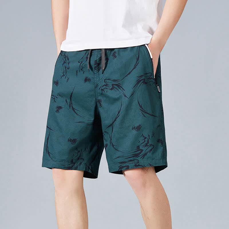 Buddha Stones Pantaloncini da uomo estivi in ​​cotone con coulisse e stampa astratta, con tasche. - Ciano scuro - US/UK/AU48, EU58 (5XL) - image 12
