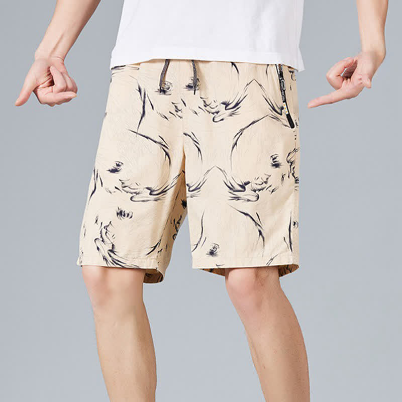 Buddha Stones Pantaloncini da uomo estivi in ​​cotone con coulisse e stampa astratta, con tasche. - image 3