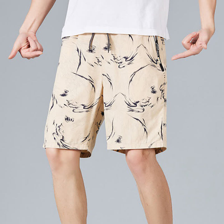 Buddha Stones Pantaloncini da uomo estivi in ​​cotone con coulisse e stampa astratta, con tasche. - image 3