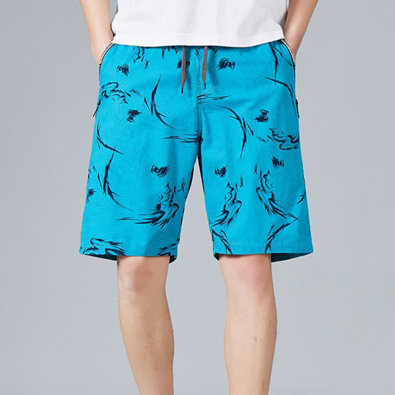 Buddha Stones Pantaloncini da uomo estivi in ​​cotone con coulisse e stampa astratta, con tasche. - Blu cielo profondo - US/UK/AU48, EU58 (5XL) - image 18