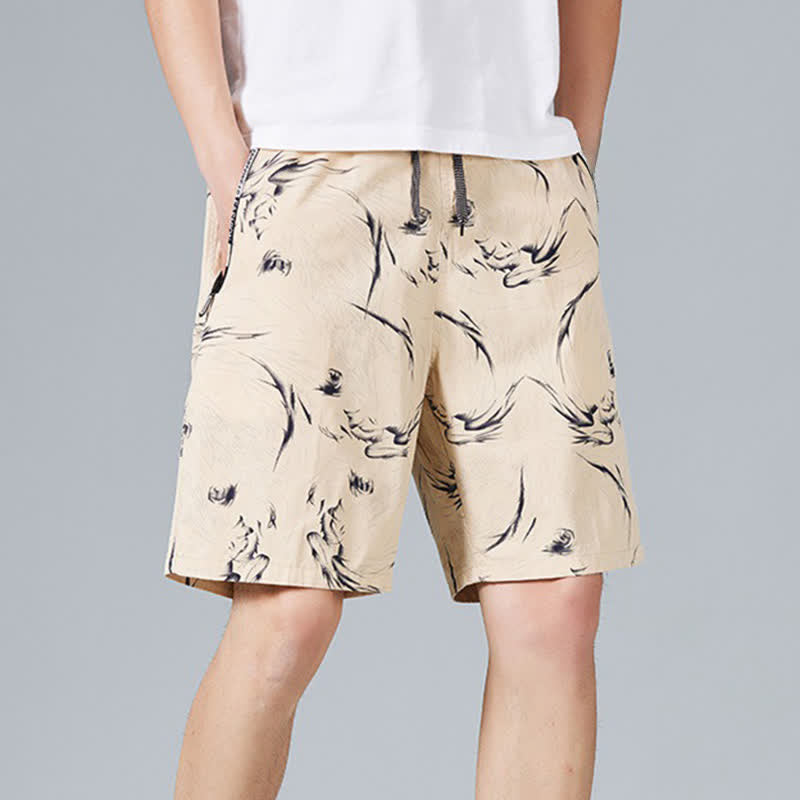 Buddha Stones Pantaloncini da uomo estivi in ​​cotone con coulisse e stampa astratta, con tasche. - image 4