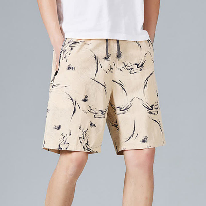 Buddha Stones Pantaloncini da uomo estivi in ​​cotone con coulisse e stampa astratta, con tasche. - image 4