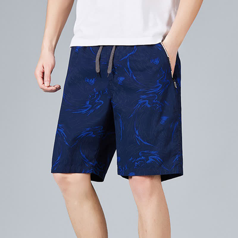 Buddha Stones Pantaloncini da uomo estivi in ​​cotone con coulisse e stampa astratta, con tasche. - image 8