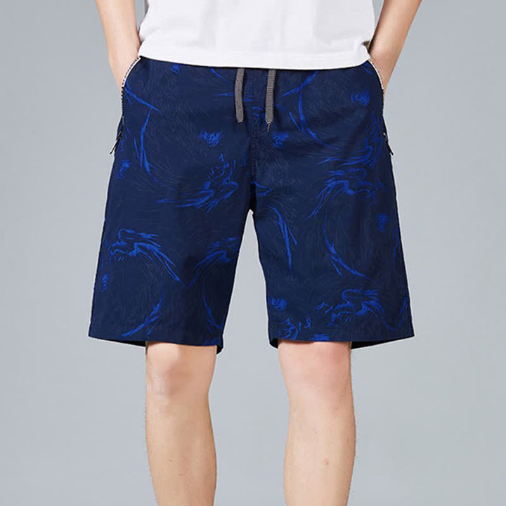 Buddha Stones Pantaloncini da uomo estivi in ​​cotone con coulisse e stampa astratta, con tasche. - Blu reale - US/UK/AU48, EU58 (5XL) - image 6