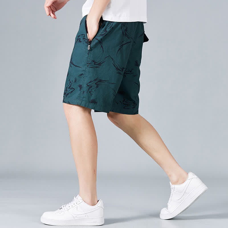 Buddha Stones Pantaloncini da uomo estivi in ​​cotone con coulisse e stampa astratta, con tasche. - image 14
